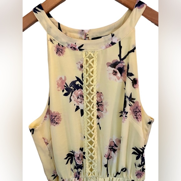 Blue Rain Womens Skater Skirt Sundress with Keyhole Back in Yellow Floral Sz XS - Picture 3 of 5